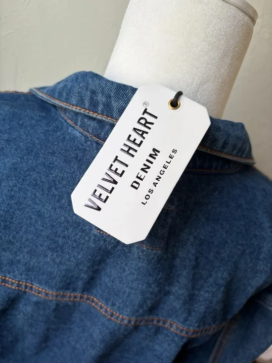 Velvet Heart Denim Cropped Jacket Dark Wash Button Front Shirt Jacket Size L - Picture 8 of 12